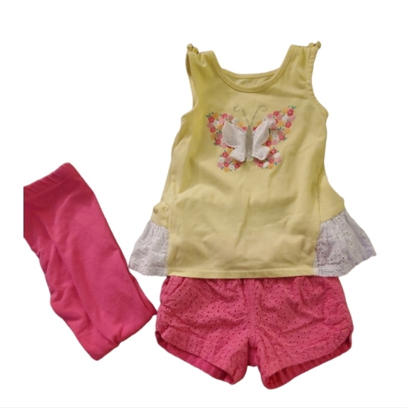 3T bundle kids headquarters yellow butterfly cat & jack pink lace shorts legging - Picture 1 of 9